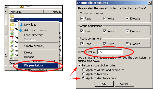 Changing CHMOD settings in FileZilla
